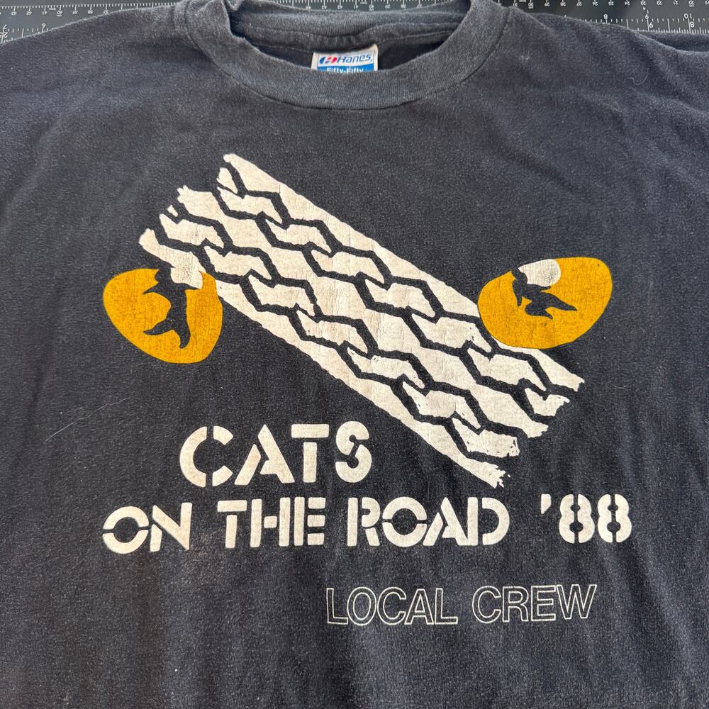 Vintage 1988 Cats Musical Tour Shirt Local Crew Roadkill Graphic Hanes 50/50 XL
